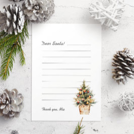 Tarjeta Festiva Querida letra Santa Merry Christmas Tree