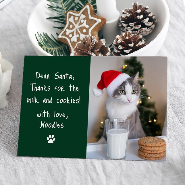 Tarjeta Festiva Querida Santa Milk y Cookies Mascota verde foto gr (Subido por el creador)