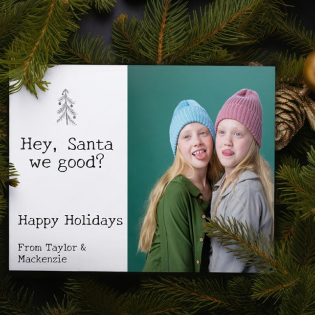 Tarjeta Festiva Querido Papá Noel, buenos Navidades Personalizados (Dear Santa we good Christmas Personalized Holiday Card by Ricaso A fun greetings card with humor)