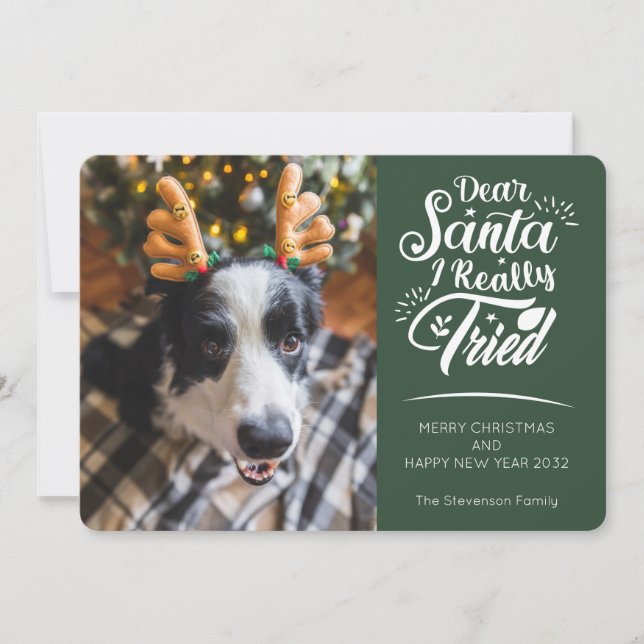 Tarjeta Festiva Querido Papá Noel probé la foto de un perro Navida (Anverso)