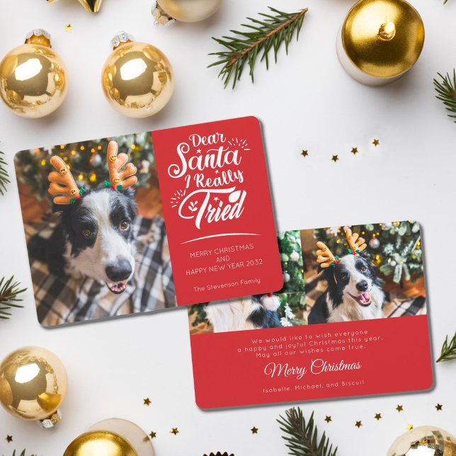 Tarjeta Festiva Querido Papá Noel probé la foto de un perro Navida (Subido por el creador)