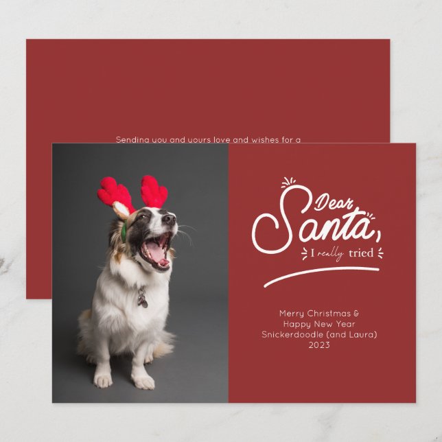 Tarjeta Festiva Querido Papá Noel, realmente probé la foto (Anverso / Reverso)