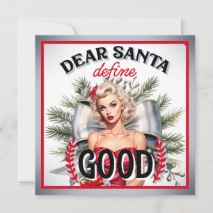 Tarjeta Festiva Querido Santa Define Buen Pin-up Retro