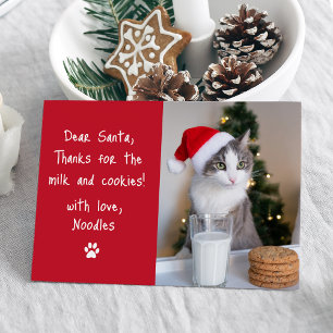 Tarjeta Festiva Querido Santa Leche y Galletas Foto de Mascota Roj