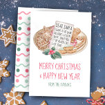 Tarjeta Festiva Queridos Navidades de la cuenta bancaria delgada d<br><div class="desc">Comparte algo de humor de las vacaciones con esta tarjeta de Navidades que incluye una carta de acuarela "Querido Santa" y un plato de galletas de pan de jengibre. La carta dice "Quiero una cuenta bancaria gorda y un cuerpo delgado... ¡no lo vuelvas a mezclar como el año pasado!" El...</div>