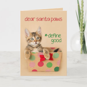 Tarjeta Festiva Queridos Papá Noel, define buen gatito