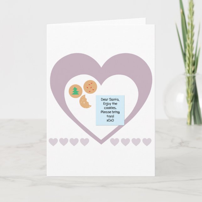 Tarjeta Festiva Queridos Santa Cookies Traen Juguetes Corazón Púrp (Anverso)