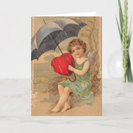 Tarjeta Festiva Querubín antiguo de San Valentín sosteniendo un co