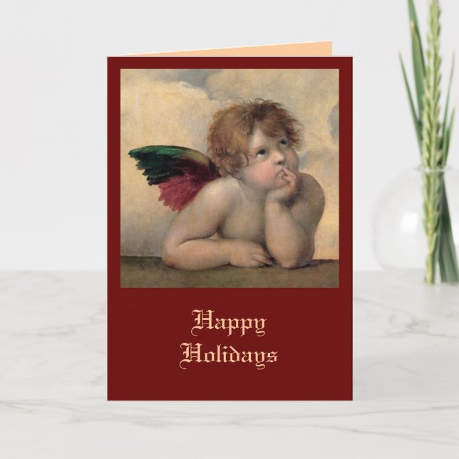 Tarjeta Festiva Querubín de la Madonna Sixtina por Rafael (Anverso)