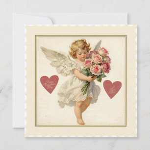 Tarjeta Festiva Querubín Victoriano con Rosas – Día de San Valentí
