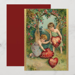 Tarjeta Festiva Querubines vintage del día de San Valentín corazón