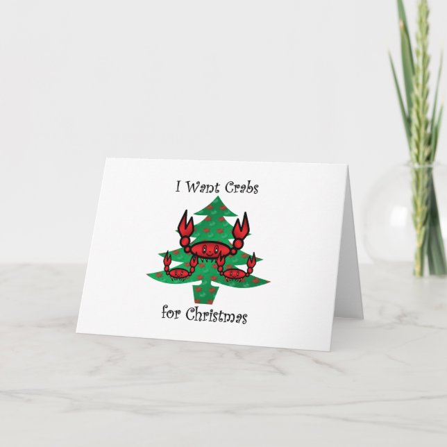 Tarjeta Festiva Quiero cangrejos para navidades (Anverso)