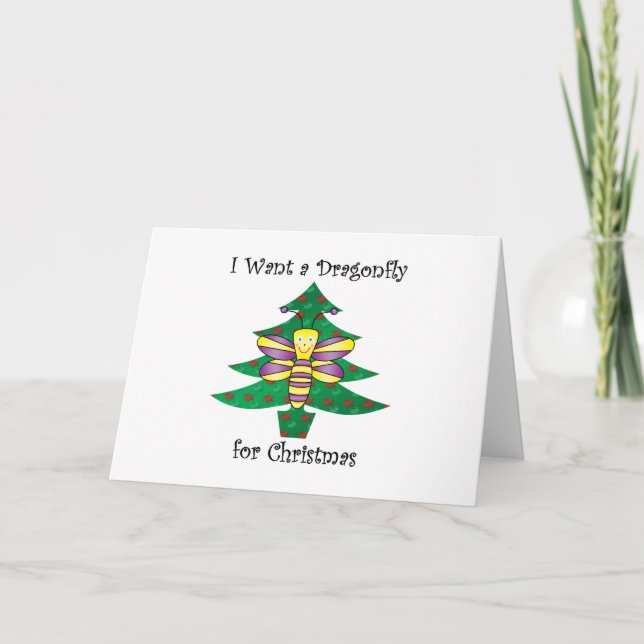 Tarjeta Festiva Quiero una libélula para navidades (Anverso)
