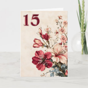Tarjeta Festiva Quince Flores Rosadas Rojas