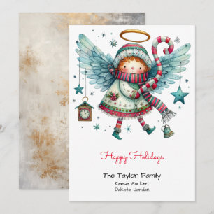 Tarjeta Festiva Quirky Angel Ilustracion Felices Fiestas