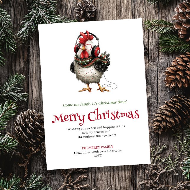 Tarjeta Festiva Quirky Chickens Holiday Greeting Card Printable (Quirky Chickens Holiday Greeting Card Printable)