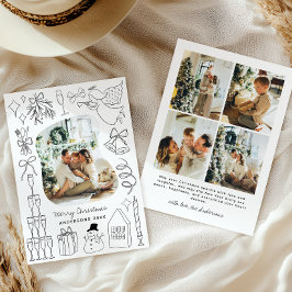 Tarjeta Festiva Quirky Christmas 5 Photo Hand drawn Doodle