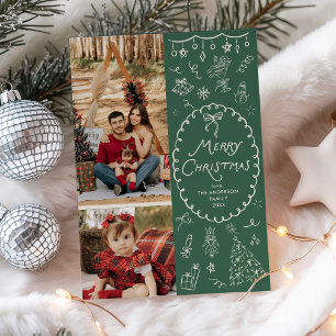 Tarjeta Festiva Quirky Forest Green Hand Drawing Merry Christmas