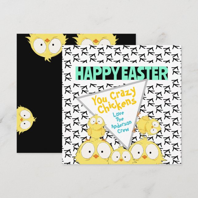 Tarjeta Festiva Quirky gracioso Feliz Pascua, tus locos pollos | (Anverso / Reverso)