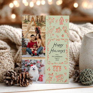 Tarjeta Festiva Quirky Happy Holidays Hand Drake Red Green 2 Photo