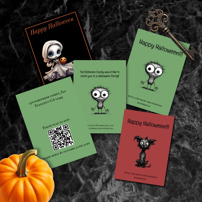 Tarjeta Festiva Quirky Monster Happy Halloween Card (Cute and Quirky Halloween Designs.  Front and Back views.)