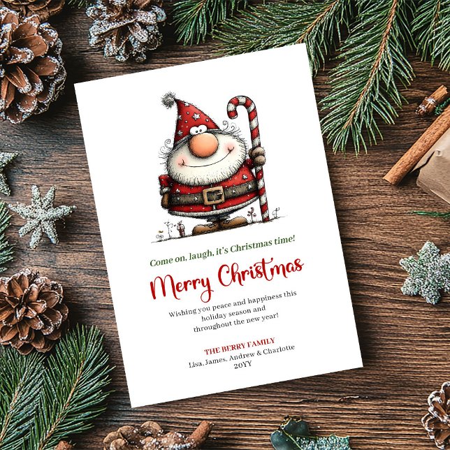 Tarjeta Festiva Quirky Santa Cartoon Funny Christmas Greeting Card (Quirky Santa Cartoon Funny Christmas Greeting Card)