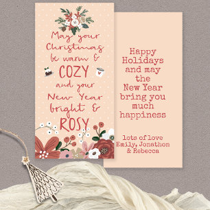 Tarjeta Festiva Quirky Text Florines Navidades acogedores Rosy Año