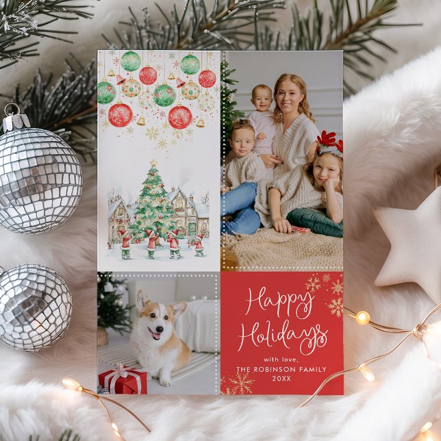 Tarjeta Festiva Quirky Winter Village Merry Christmas Red 2 Photo (Subido por el creador)