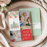 Tarjeta Festiva Quirky Winter Village Red Merry Christmas 2 Photo<br><div class="desc">Comparte tus deseos más cálidos con esta tarjeta personalizada de 2 fotos de vacaciones que incluye vegetación de invierno festiva e iconos caprichosos. Es la manera perfecta de mostrar tus recuerdos familiares favoritos. Nota: Arriba - Foto vertical preferida y para abajo - Foto horizontal preferida (puede usar la herramienta Recorte...</div>