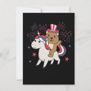 Tarjeta Festiva Quokka Con Unicorn Para El 4 De Julio Fuegos Artif
