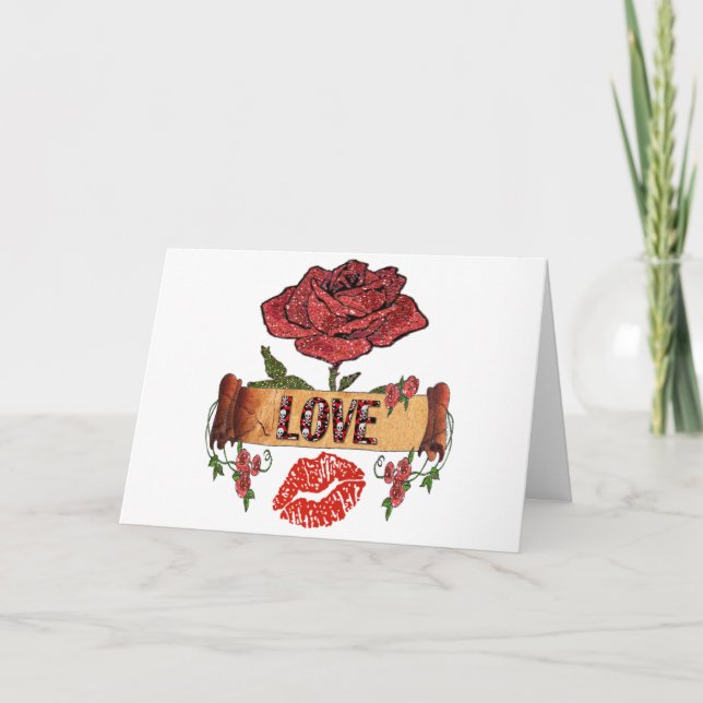 Tarjeta Festiva RAB Rockabilly Valentine Rosas, Love & Lipstick (Anverso)
