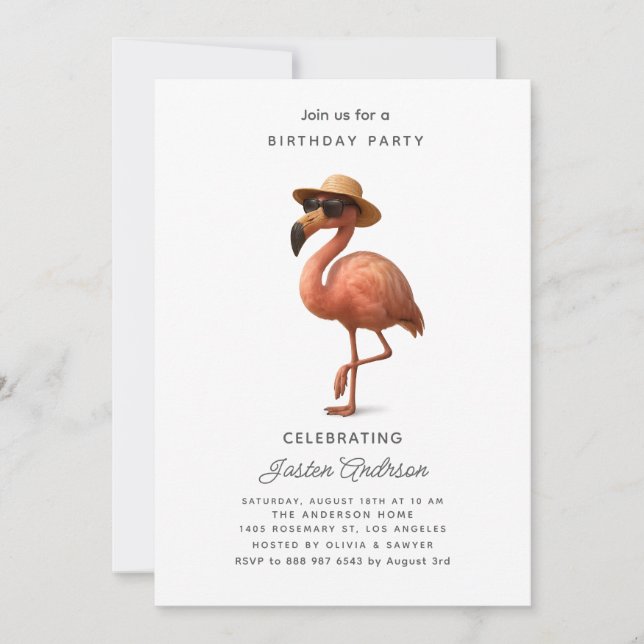 Tarjeta Festiva Rabbit and Pink Flowers Birthday Party Invitation (Anverso)