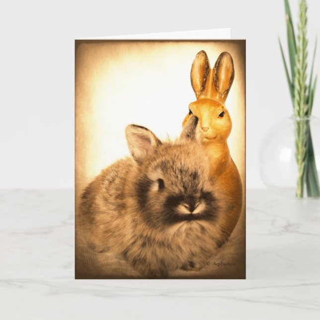 Tarjeta Festiva Rabbit real y Pascua de Conejo Falso (Anverso)