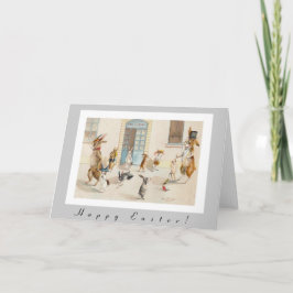 Tarjeta Festiva Rabbits antropomórficos regresan a casa desde la e