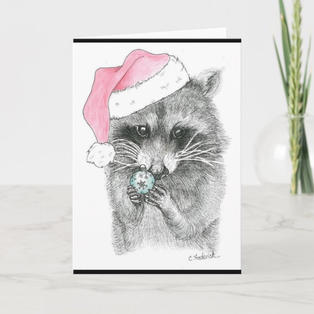 Tarjeta Festiva Raccoon Christmas (Anverso)