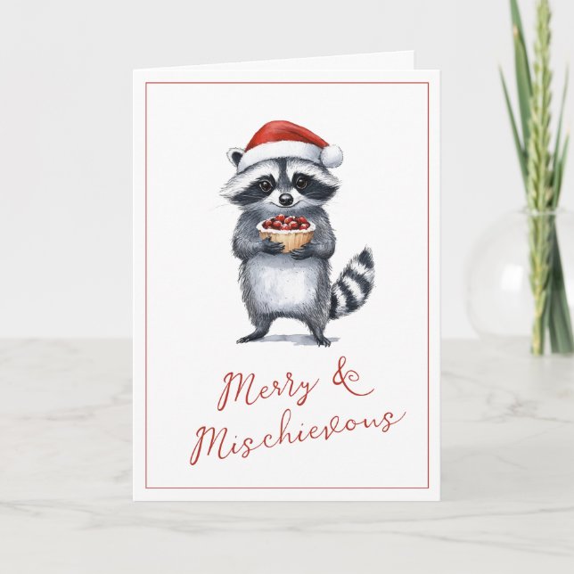 Tarjeta Festiva Raccoon Christmas Greetings Cute (Anverso)