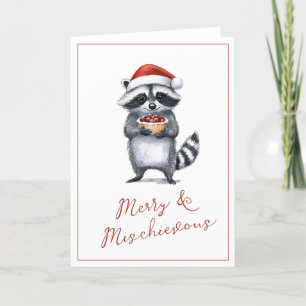 Tarjeta Festiva Raccoon Christmas Greetings Cute