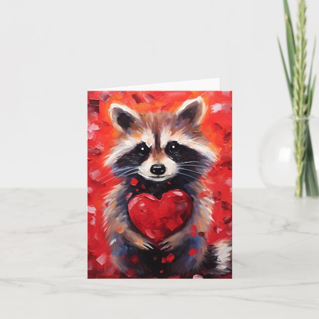 Tarjeta Festiva Raccoon Día de San Valentín (Anverso)