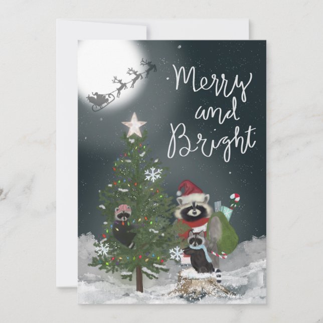 Tarjeta Festiva Raccoon Family Navidades (Anverso)