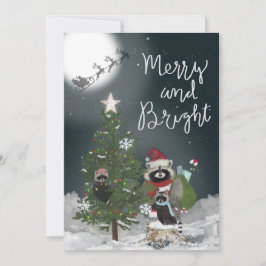Tarjeta Festiva Raccoon Family Navidades