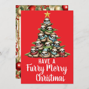 Tarjeta Festiva Raccoon Furry Merry Christmas Tree