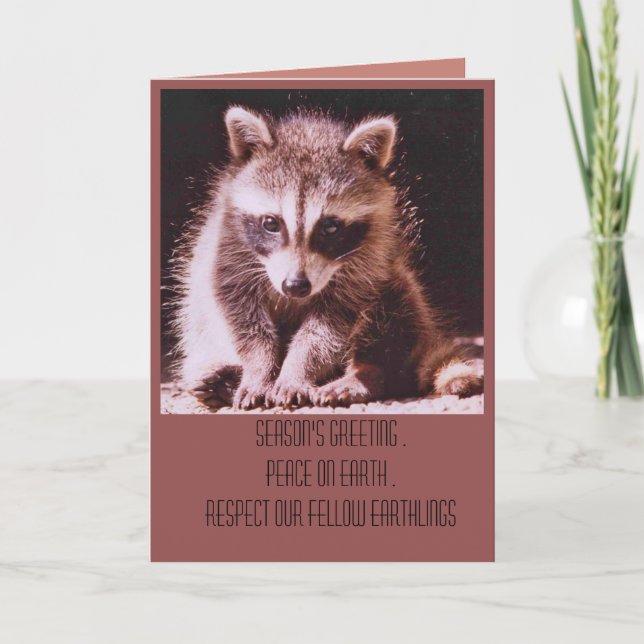 Tarjeta Festiva Raccoon Kit Christmas Greetings Holiday Card (Anverso)