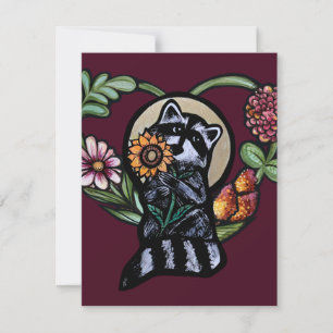 Tarjeta Festiva Raccoon Nature aprecia el arte del girasol