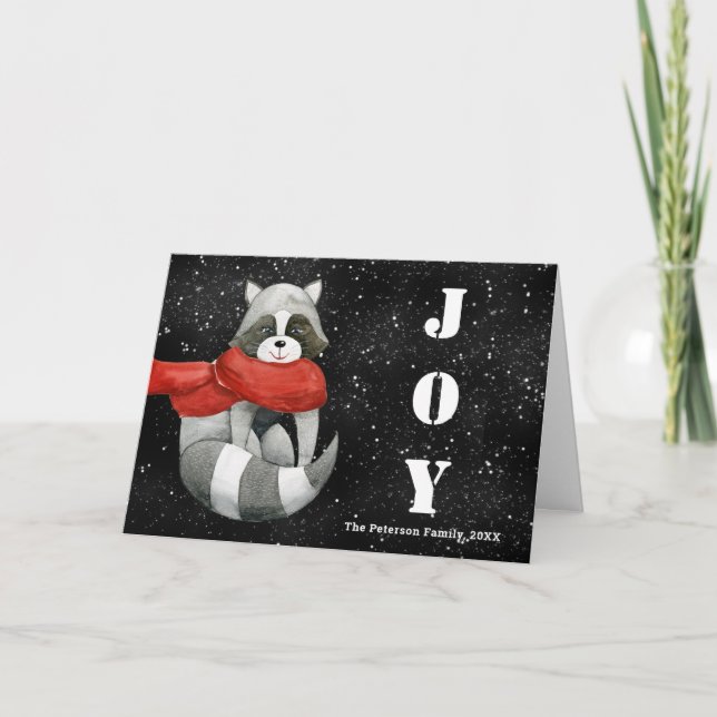 Tarjeta Festiva Raccoon Navidades divertidos | Joy Black Holiday C (Anverso)