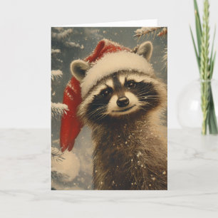 Tarjeta Festiva Raccoon Navidades vintage personalizado
