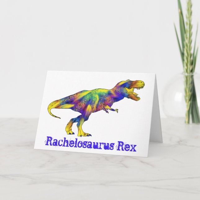 Tarjeta Festiva Rachel osaurus Funny Corriendo Arte De Dinosaurios (Anverso)