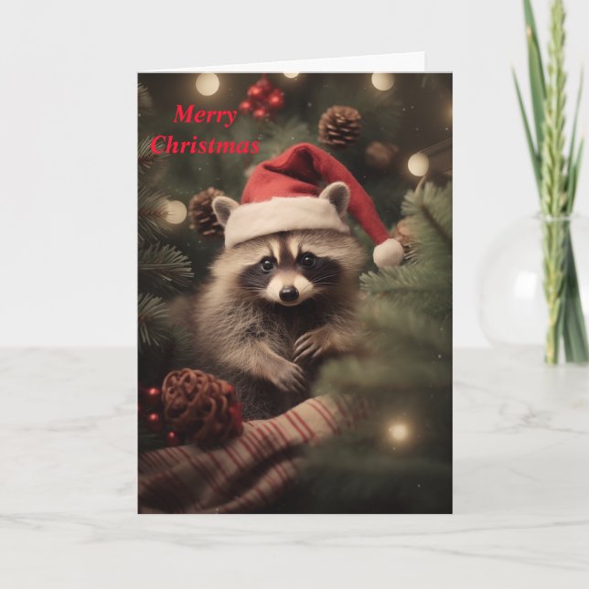 Tarjeta Festiva Racoon navideño (Anverso)