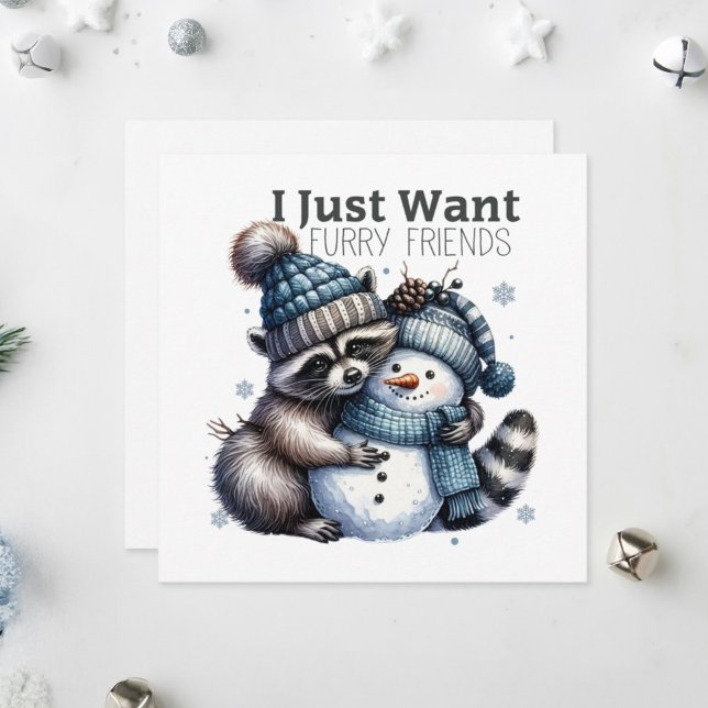Tarjeta Festiva Racoon y muñeco de nieve. (Subido por el creador)