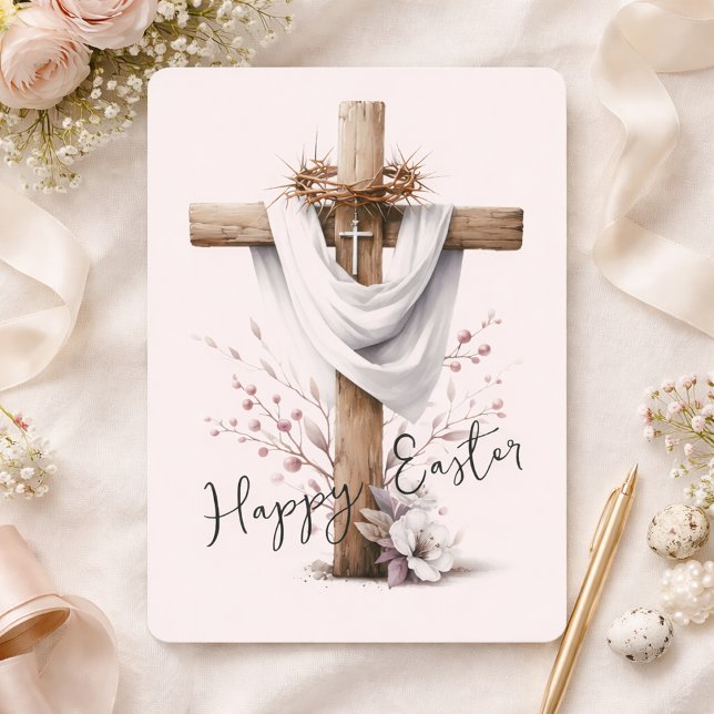 Tarjeta Festiva Radiant Easter Cross with Floral Accents (Subido por el creador)