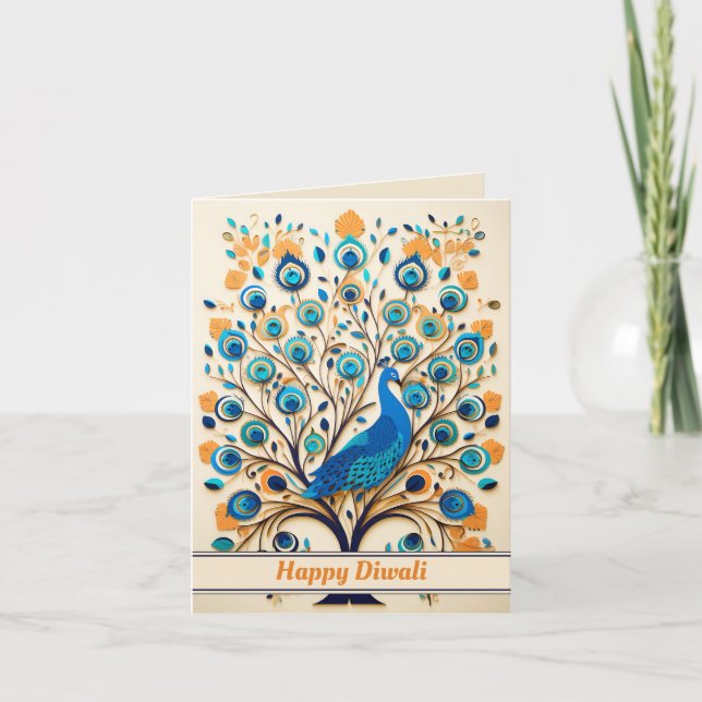 Tarjeta Festiva 🦚 Radiant Peacock Diwali Blessings (Anverso)